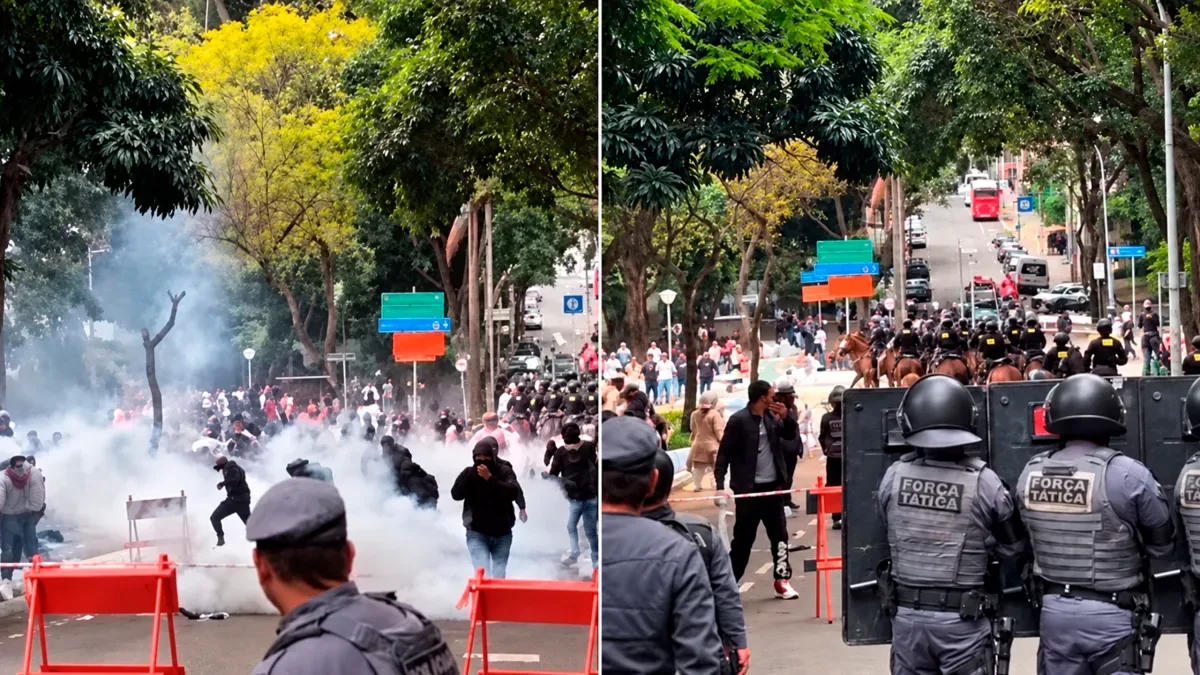 PM usa gás lacrimogêneo para dispersar grupo contrário a Flávio Bolsonaro em São Paulo