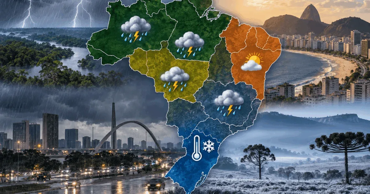 Frente fria derruba temperaturas e amplia risco de tempestades no fim de semana