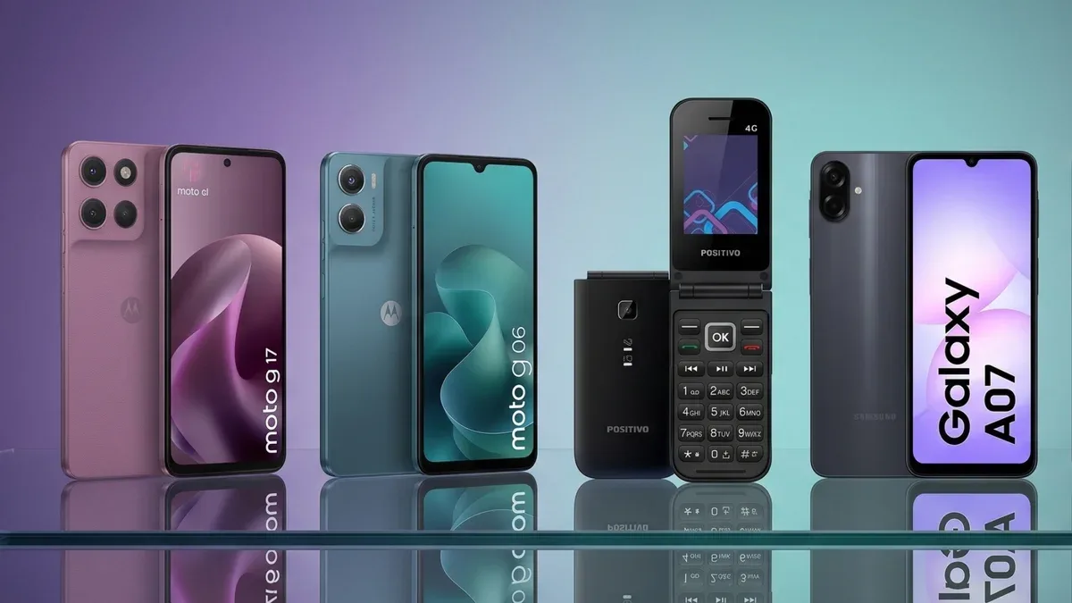 Quatro celulares com tela ampla e bateria para idosos