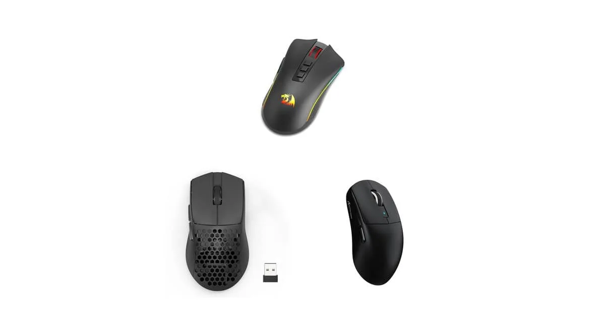 Três mouses gamer sem fio com opções leves e conexão tri-mode