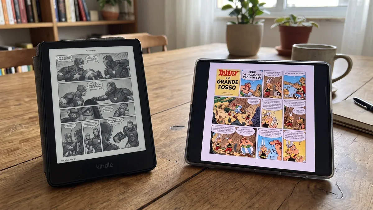 Kindle e Galaxy Z Fold 8 oferecem experiências diferentes para ler HQs