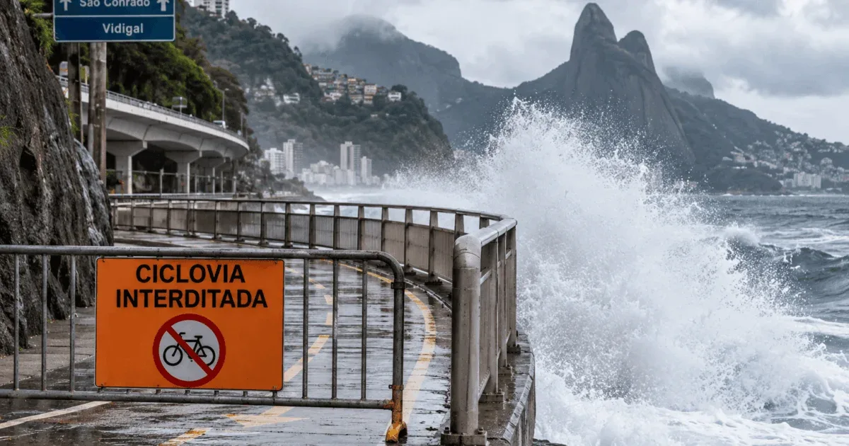Ondas de até 2,5 metros fecham trecho da Ciclovia Tim Maia no Rio