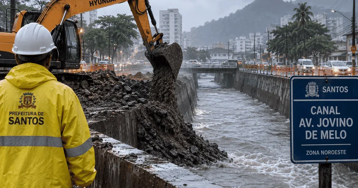 Prefeitura libera canal em Santos antes de período de chuvas intensas